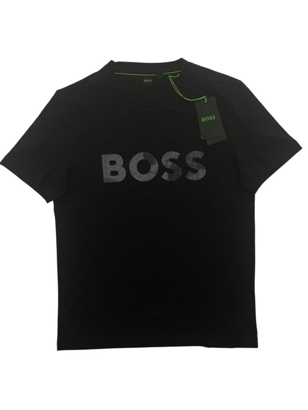 Hugo Boss Tee Logo Glamping Black Shirt Cotton Casual Crewneck Men's Sz S DEFECT - Picture 1 of 11